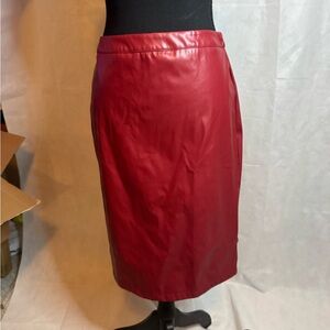 Red Faux Leather Pencil Skirt — Classic Sleek Fit